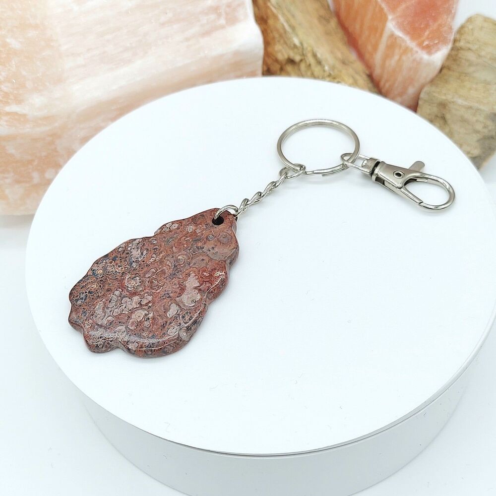 Leopardskin Jasper Stone Keychain with Swivel Clip
